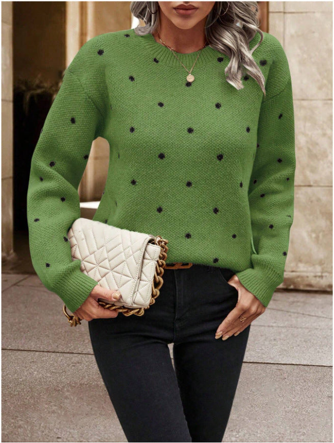 Damen lässiger Strickpullover mit modernem Pünktchenmuster und Rundhalsausschnitt Drune