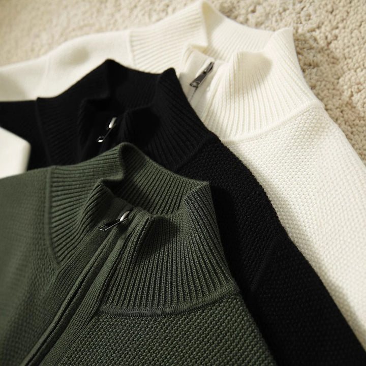 Damen Strickjacke mit hohem Kragen und durchgehendem Reißverschluss Drune