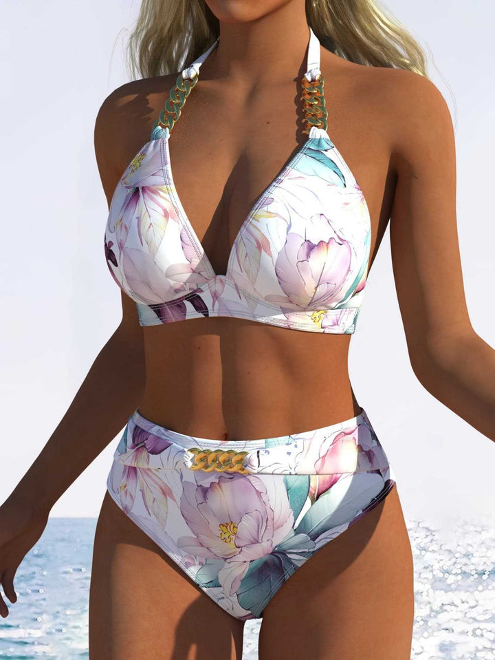 Damen Triangel-Bikini mit verstellbaren Bindebändern und modischem Wellenmuster Drune