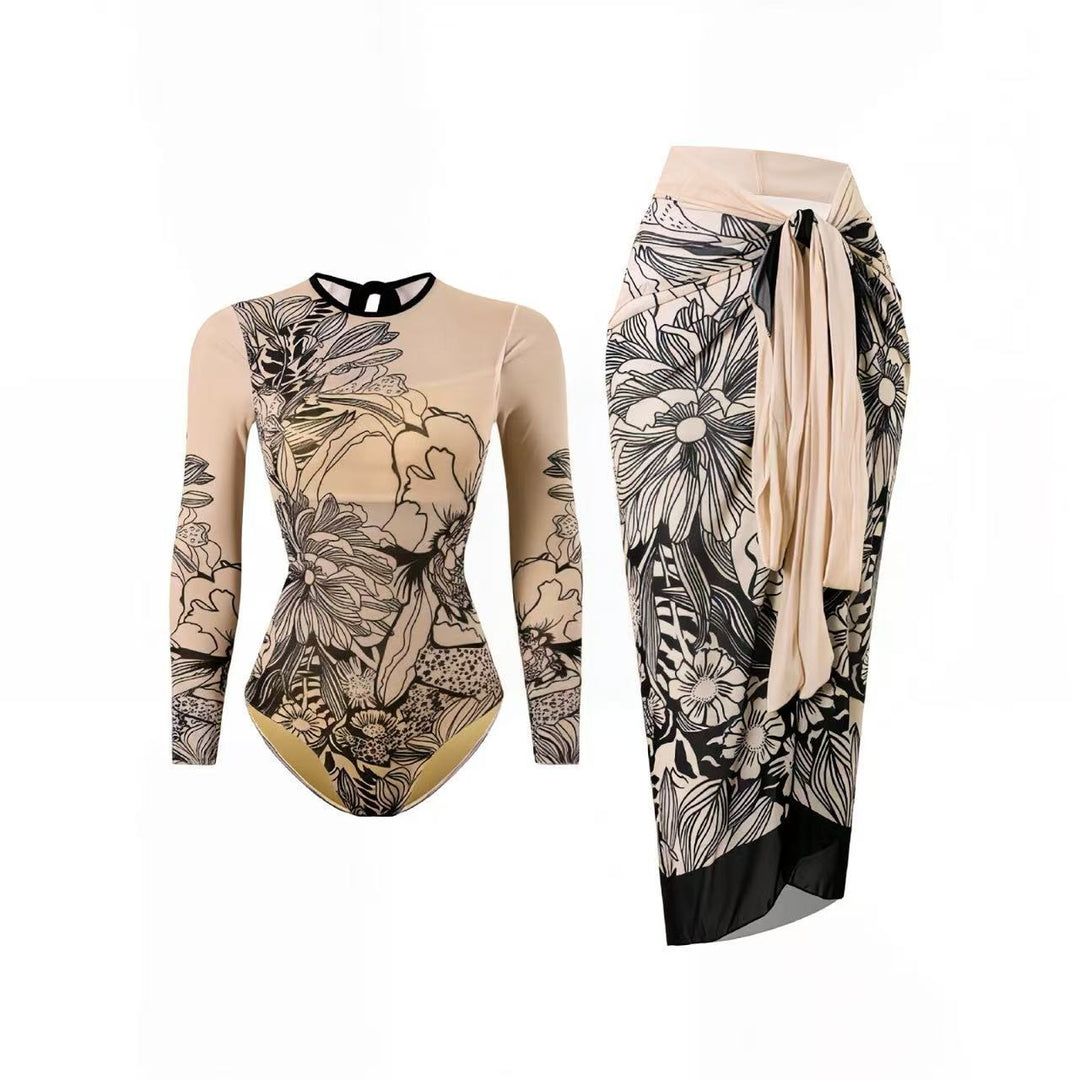 Damen Badeanzug mit elegantem transparentem Wickelrock Drune
