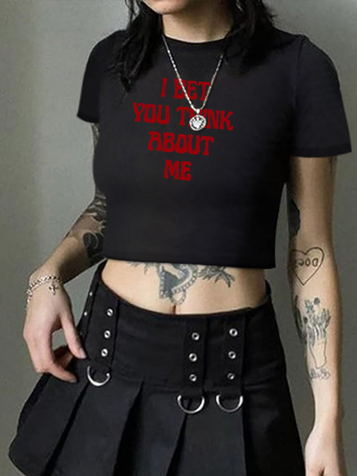 Damen Crop-T-Shirt mit kreativem Comic-Motiv Drune