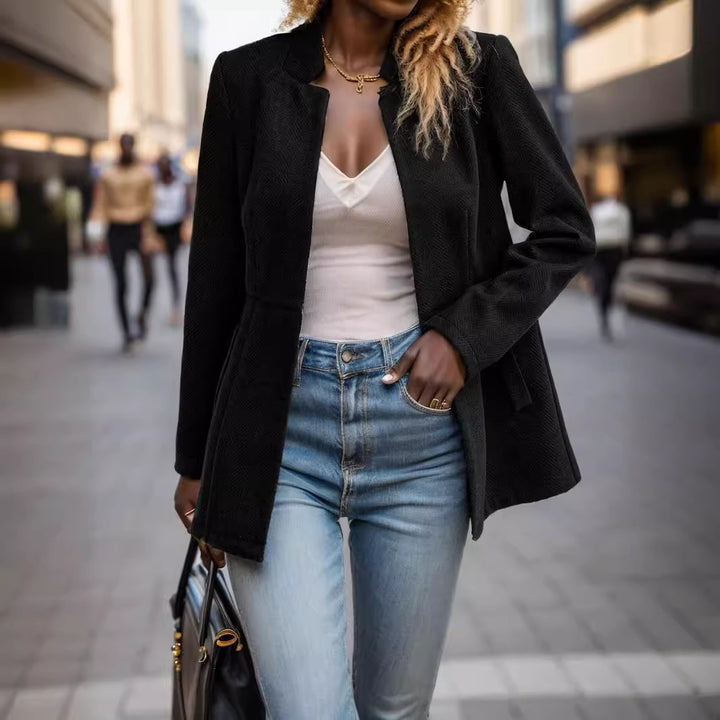 Damen eleganter Blazer im Fischgrätmuster mit taillierter Silhouette Drune
