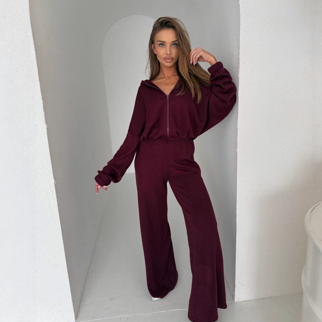 Damen komfortabler Pyjama-Anzug mit langem Bein und Kapuze Drune