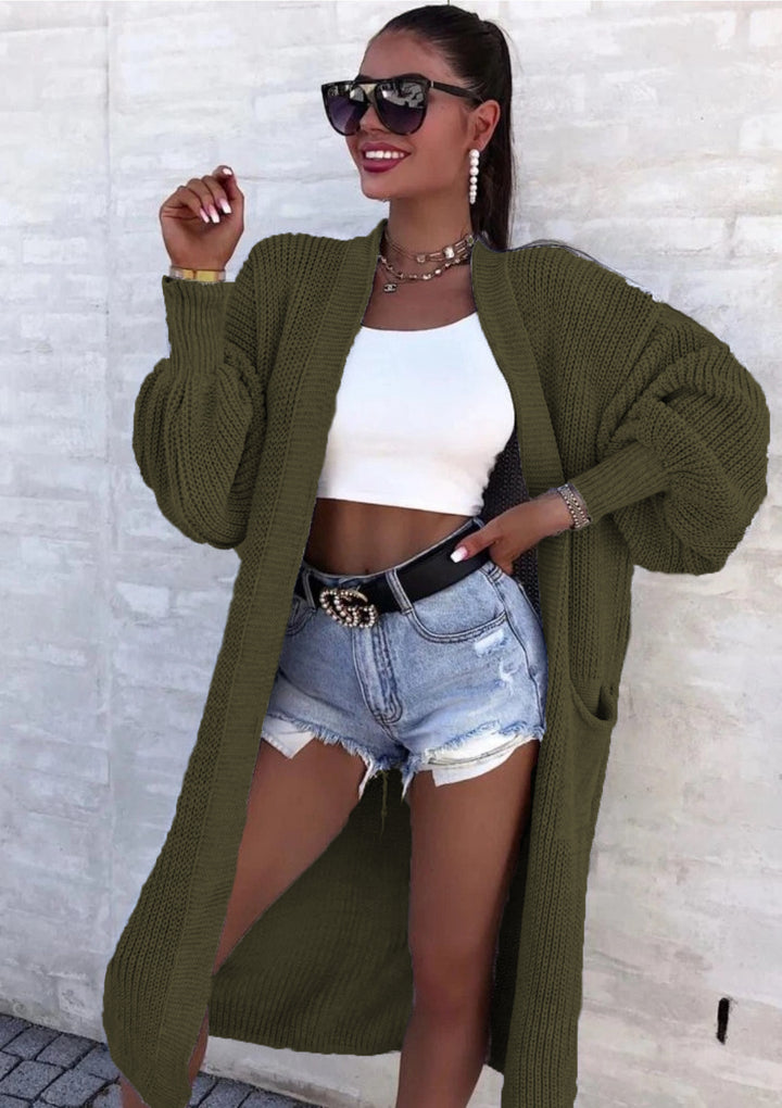 Damen Großer Strickcardigan mit tiefen Taschen und großzügigen Ärmeln Drune