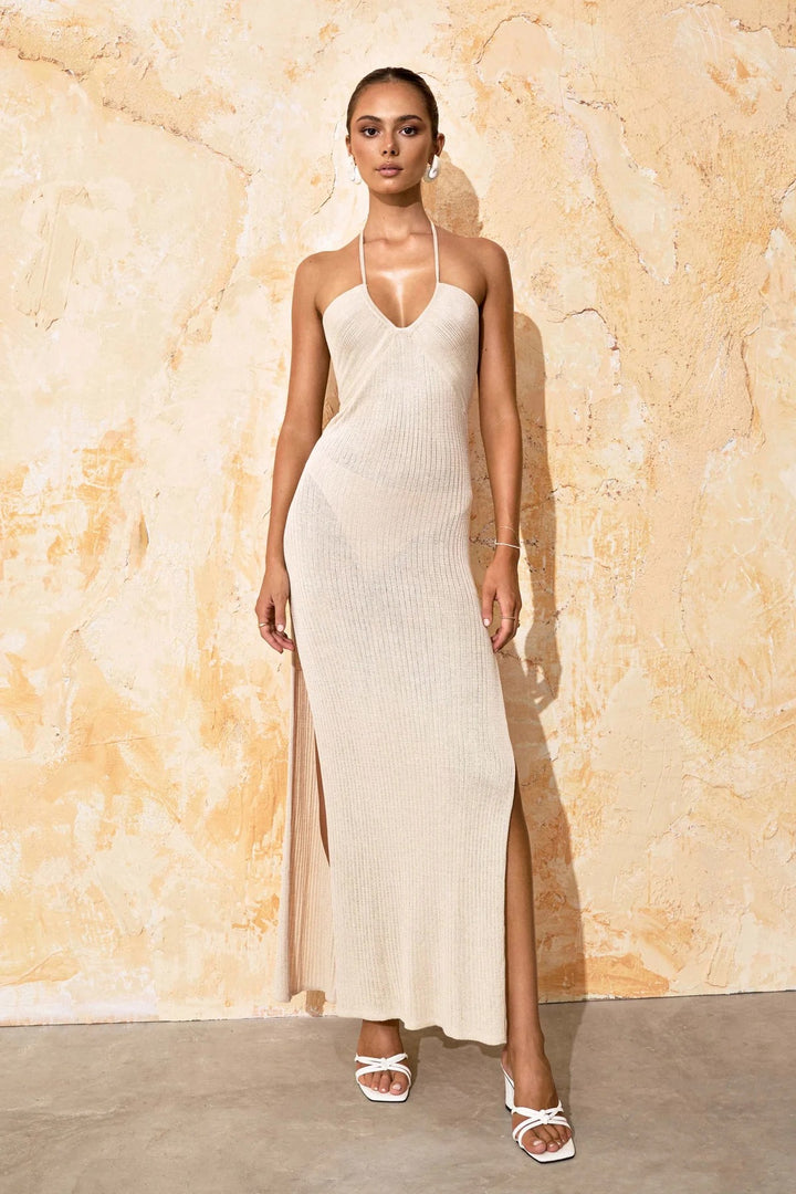 Damen Elegantes Maxikleid mit tiefem Ausschnitt und seitlichem Schlitz Drune
