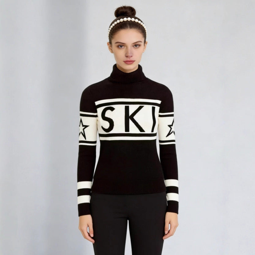 Damen Sportlicher Pullover mit hohem Kragen und trendigem Ski-Design Drune