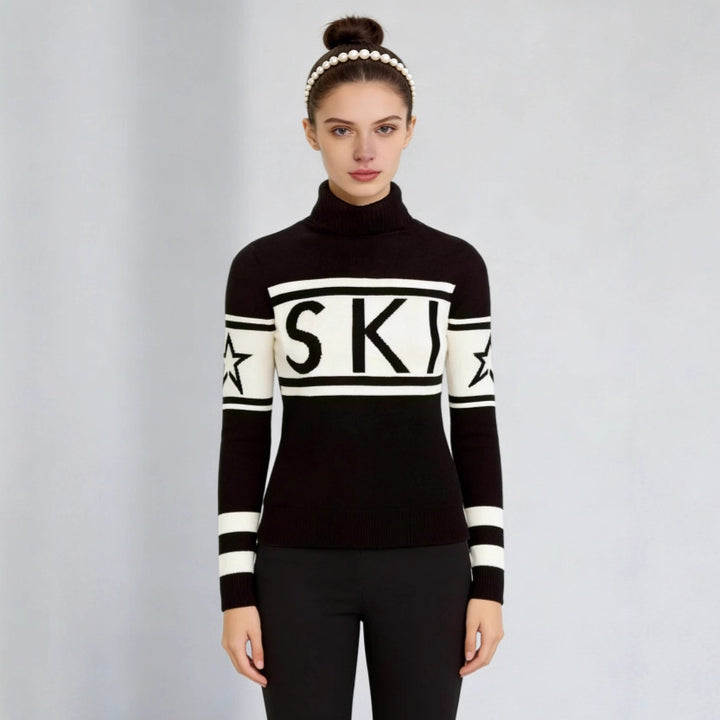 Damen Sportlicher Pullover mit hohem Kragen und trendigem Ski-Design Drune