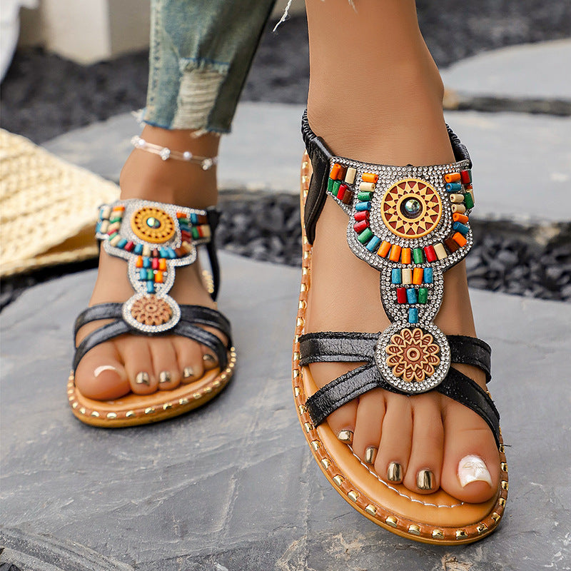 Damen Boho-Inspired Sandalen mit kunstvollen Verzierungen Drune