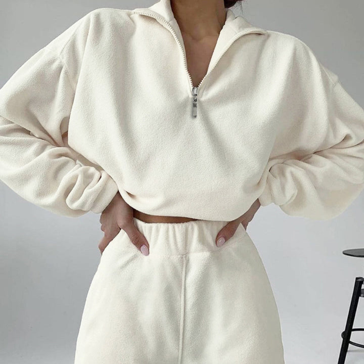 Damen nan kurz geschnittenes Thermo-Fleece-Set mit Halbfront-Reißverschluss und hohem Komfortbund Drune