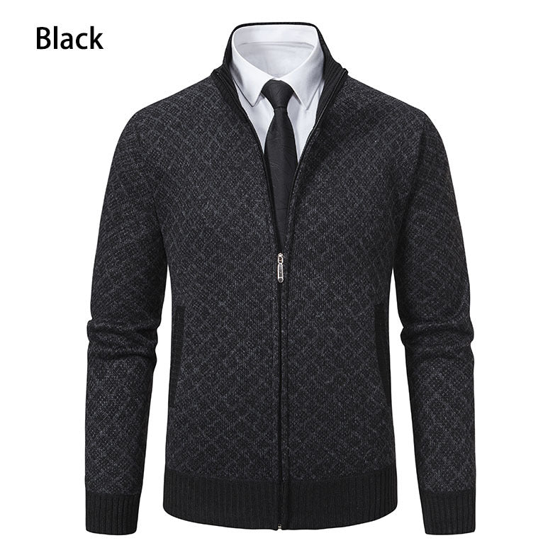 Herren nan gemusterte Strickjacke mit Stehkragen und durchgehendem Reißverschluss Drune