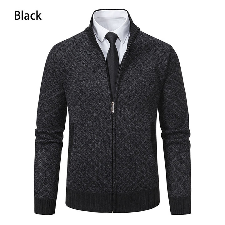 Herren nan gemusterte Strickjacke mit Stehkragen und durchgehendem Reißverschluss Drune