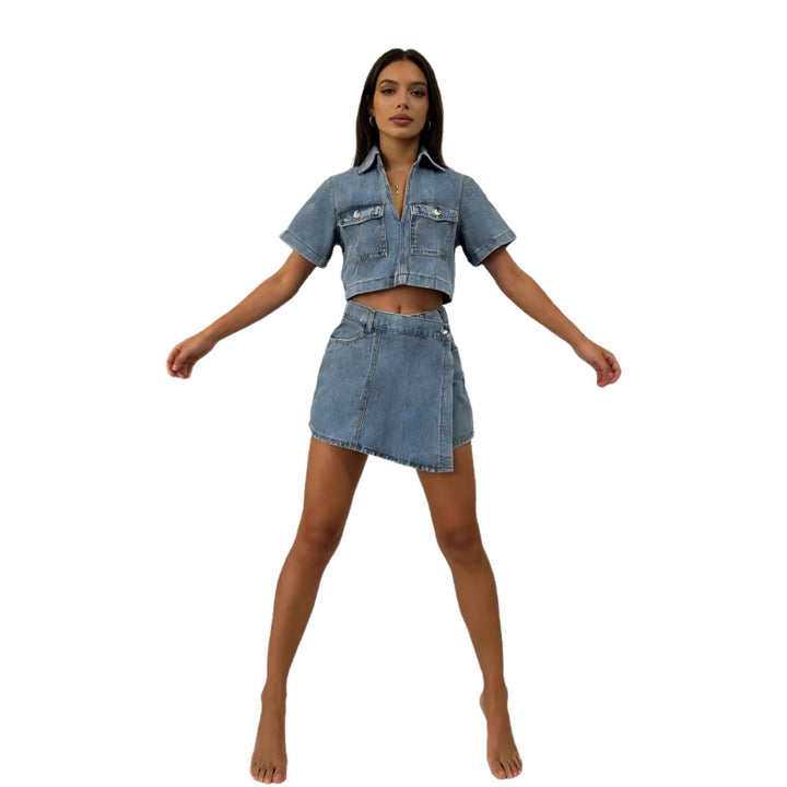 Damen Crop-Top und Minirock Set im lässigen Stil Drune