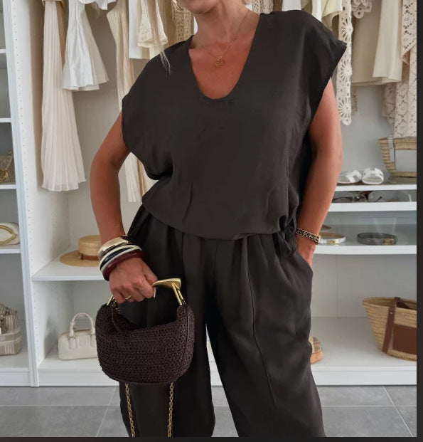Damen lässiger Jumpsuit mit elastischem Bund und praktischen Taschen Drune