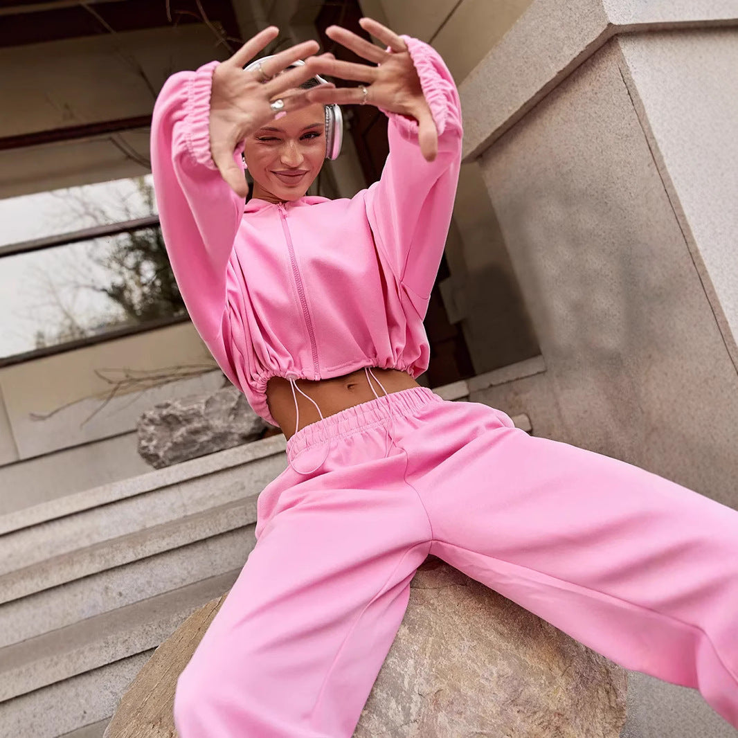 Damen Bequemer und stilvoller Freizeit-Loungewear-Jogginganzug mit Kapuze Drune