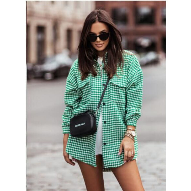 Damen Oversized Blazerjacke im modernen Hahnentritt-Muster Drune