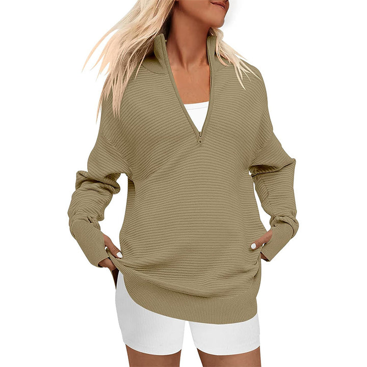 Damen Hochwertiger Reißverschluss Pullover mit strukturiertem Design Drune