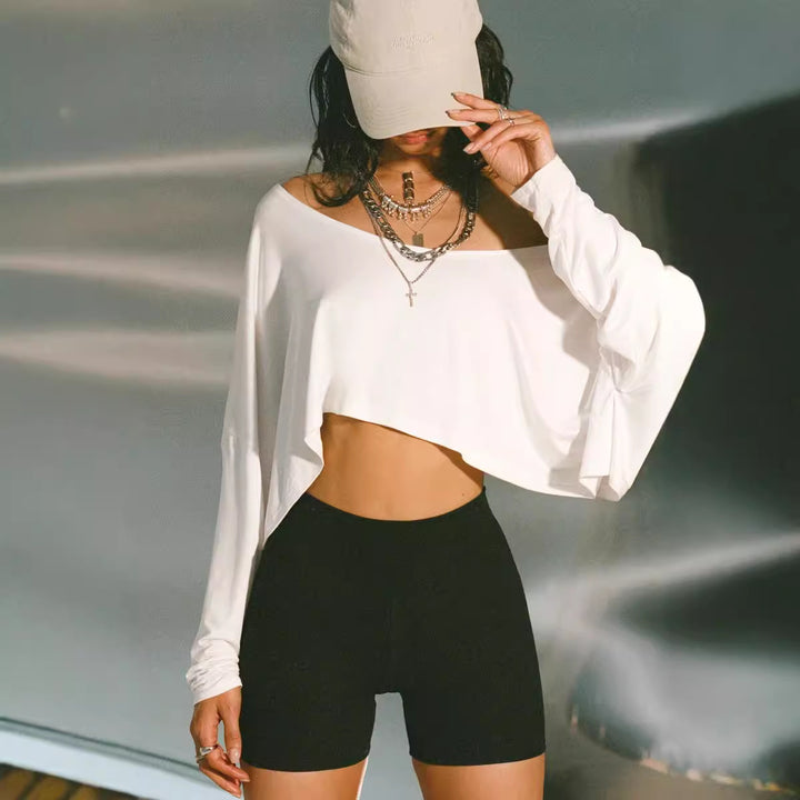 Damen asymmetrisches Crop-Oberteil mit lässigem Schnitt und weichem Stoff Drune