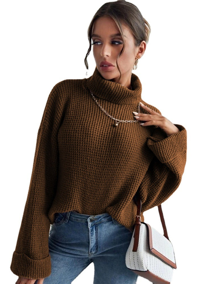 Damen Strickpullover mit hohem Kragen und strukturierten Ärmeln Drune