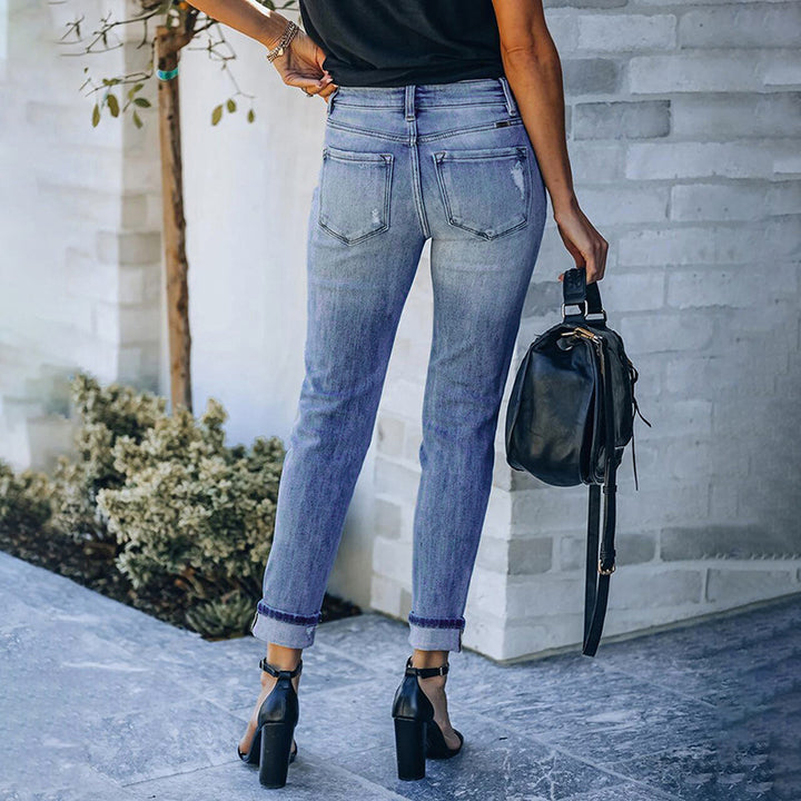 Damen Slim-Fit Jeans mit modischen Distressed-Details und hoher Taillierung Drune