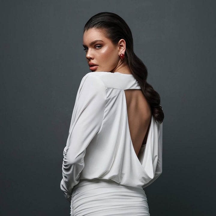 Damen Bodysuit mit eleganten Drapierungsdetails Drune