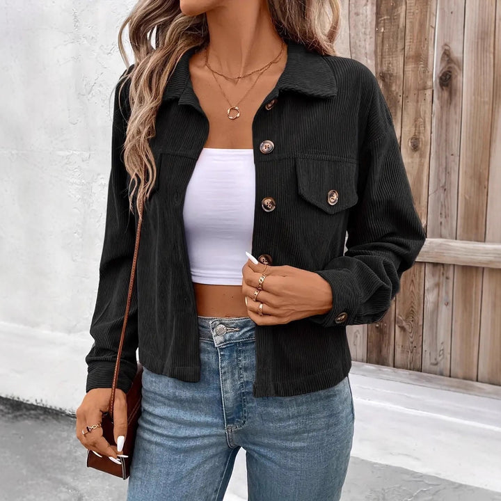 Damen lässige Cordjacke mit praktischen Taschen und modischen Knöpfen Drune