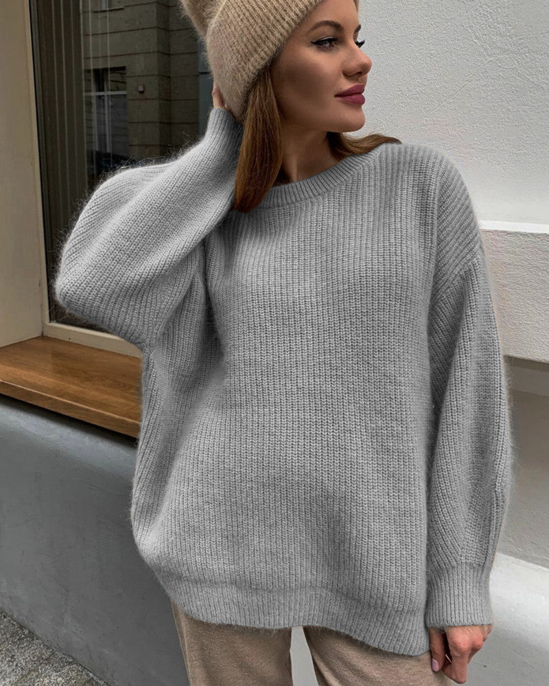 Damen oversized Strickpullover mit lockerem Schnitt und feiner Textur Drune