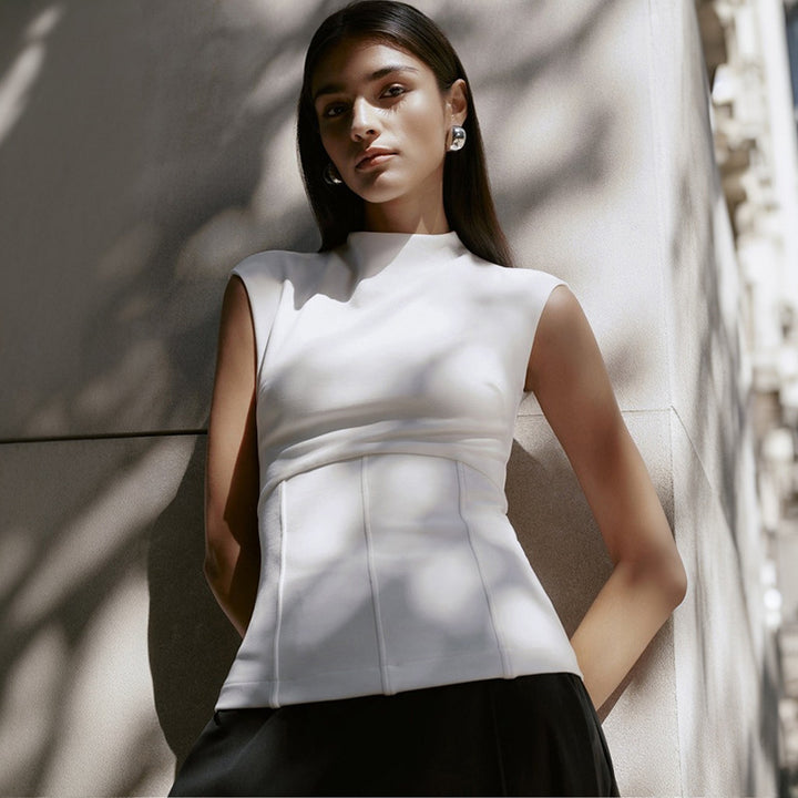 Damen Figurumspielendes Top mit elegantem High-Neck und schmalem Schnitt Drune