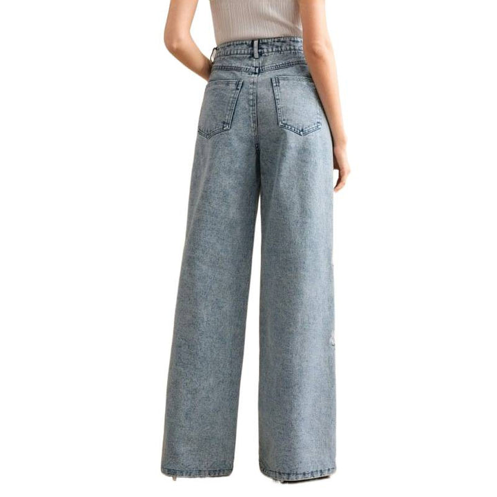 Damen Weitgeschnittene Jeans mit floralem Stickdesign Drune