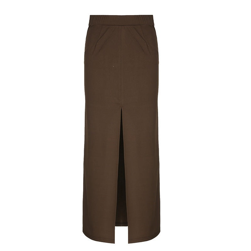 Damen Eleganter Midi-Rock mit seitlichem Schlitz und elastischem Bund Drune