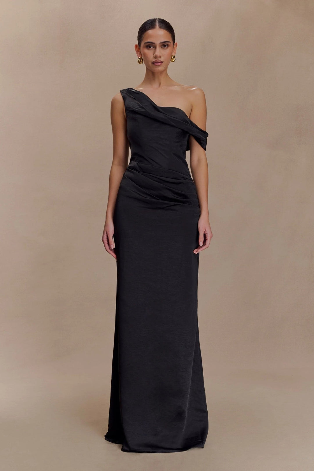 Damen Elegantes asymmetrisches Maxikleid mit raffinierter Drapierung Drune