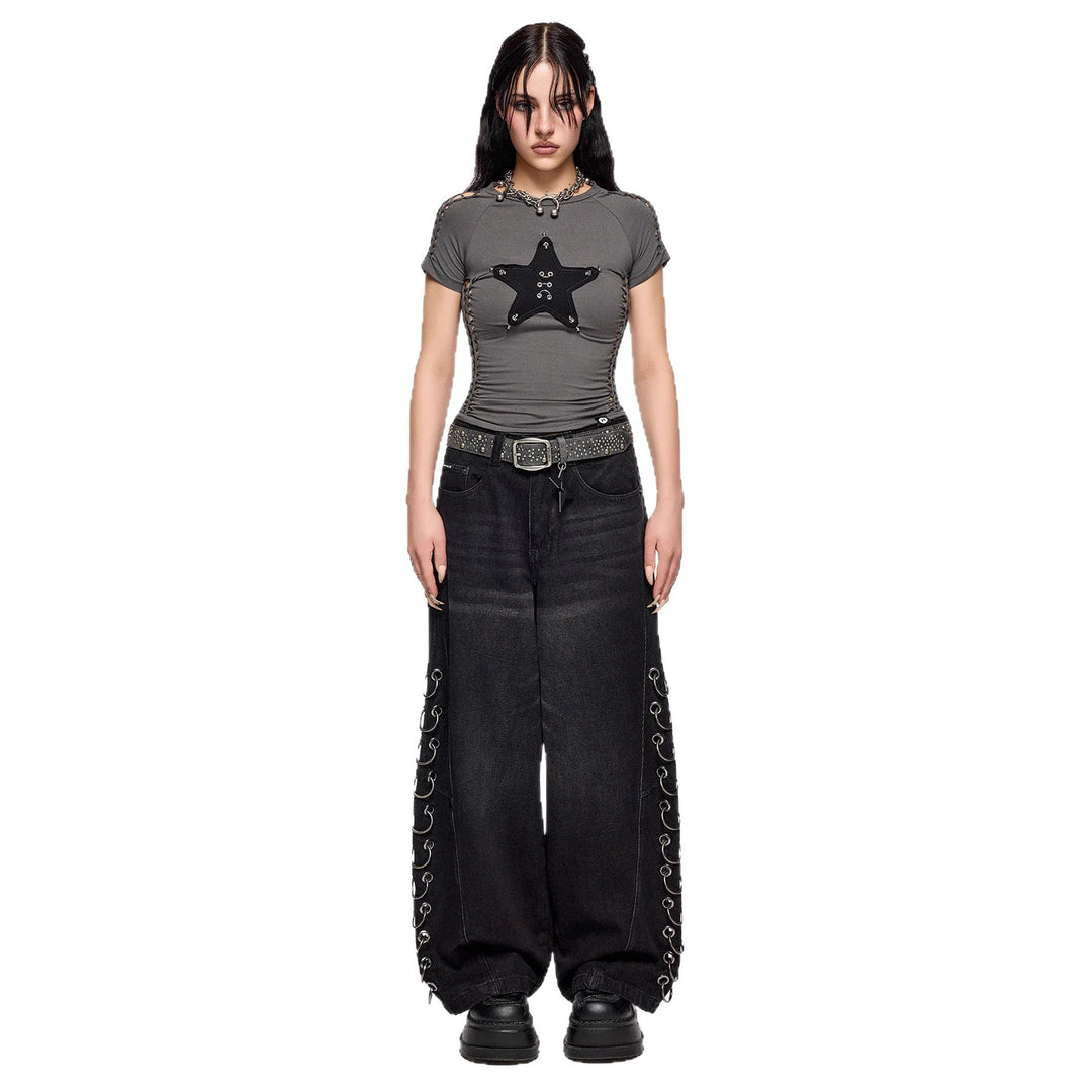 Damen figurbetontes T-Shirt mit Stern-Design Drune