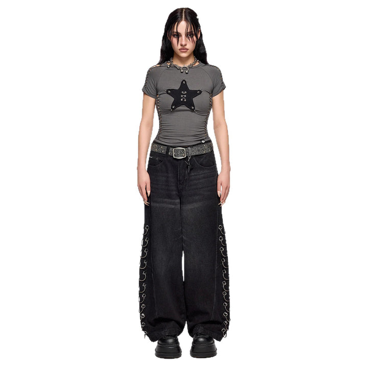 Damen figurbetontes T-Shirt mit Stern-Design Drune