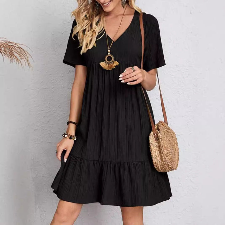 Damen V-Ausschnitt Sommerkleid mit voluminösem Saum Drune