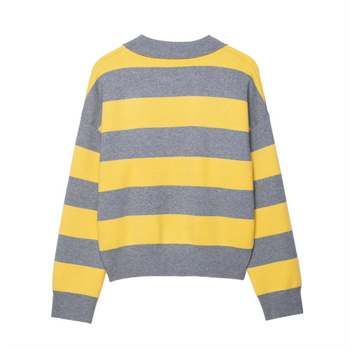 Damen modischer Pullover mit Polokragen und Streifendesign Drune