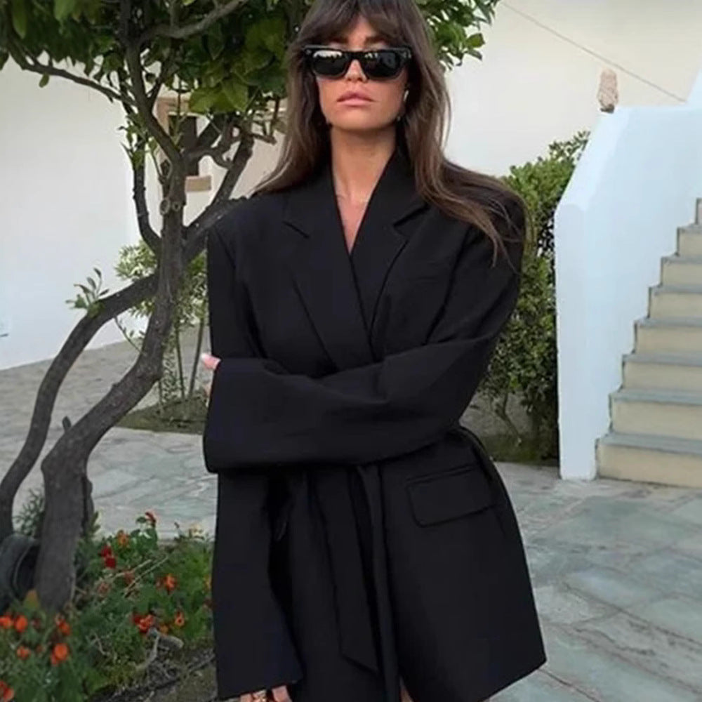 Damen Modischer Oversized Blazer mit Gürtel Drune