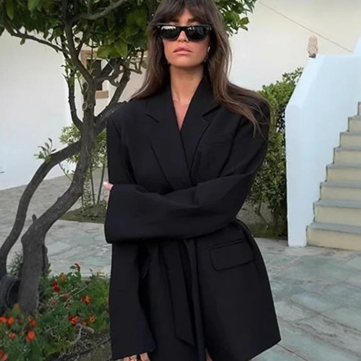 Damen Modischer Oversized Blazer mit Gürtel Drune