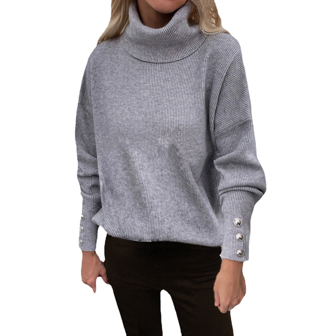 Damen Rollkragenpullover mit gestreiftem Design und dekorativen Knöpfen Drune