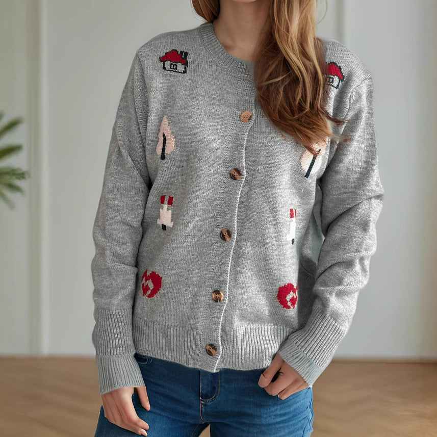Damen Strickjacke mit kunstvollem Motiv Drune