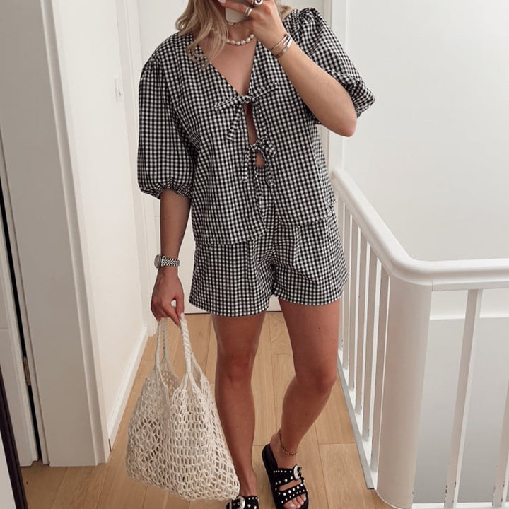 Damen kariertes Freizeit-Set Drune