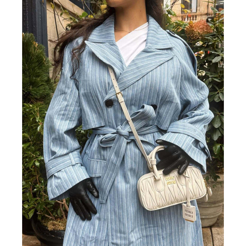 Damen Trenchcoat mit gestreiftem Design und Bindegürtel Drune