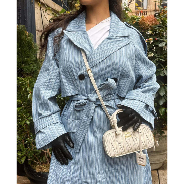 Damen Trenchcoat mit gestreiftem Design und Bindegürtel Drune