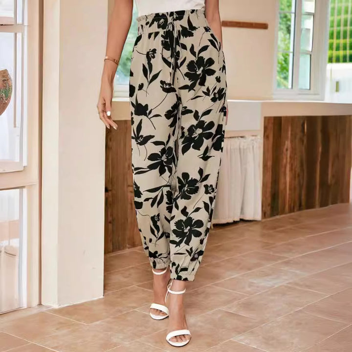 Damen trendige Blumendruck-Hosen Drune