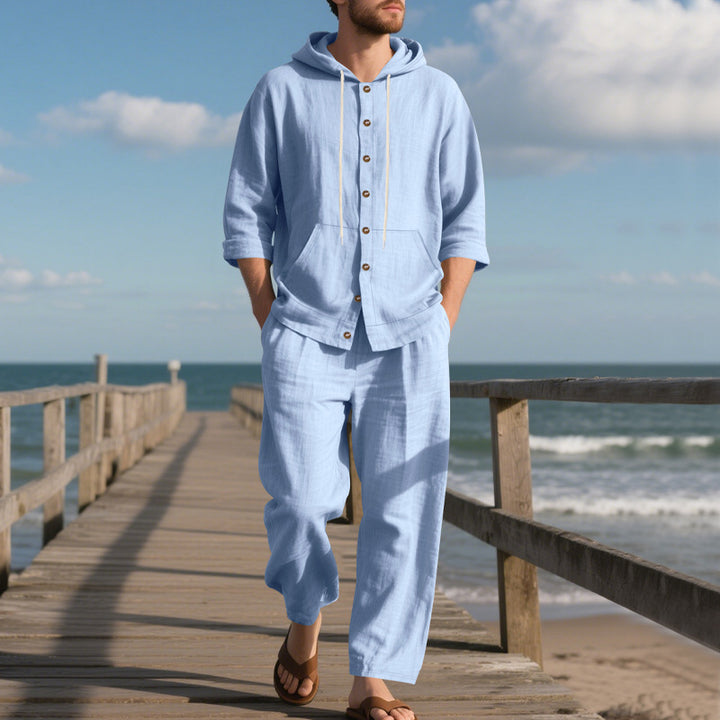 Herren bequeme Freizeit-Hose und Kapuzenjacke Set Drune