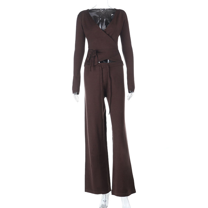 Damen lockerer Jumpsuit mit Wickeldesign und langen Ärmeln Drune