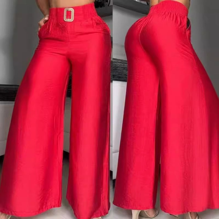 Damen Weit geschnittene Palazzo-Hose mit dekorativem Taillenbund Drune