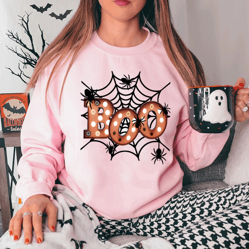 Damen Sweatshirt mit kreativem Halloween-Spinnennetzdesign Drune