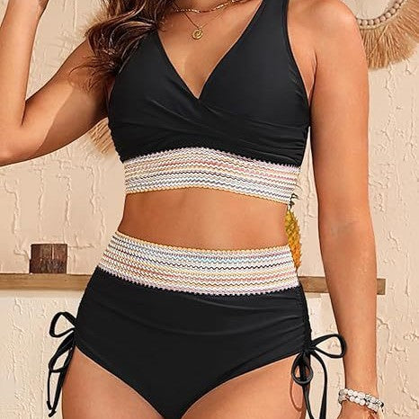 Damen Hochgeschnittener Bikini mit eleganter Wickeloptik und dekorativem Bund Drune