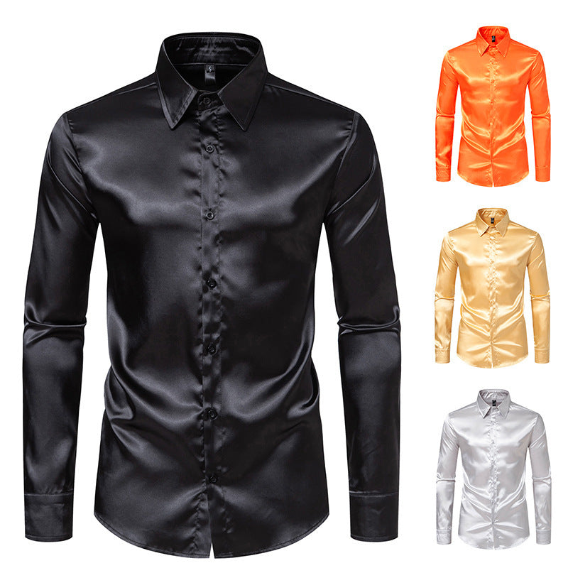 Herren Elegantes Satin-Hemd mit modernem Kragen und feiner Textur Drune