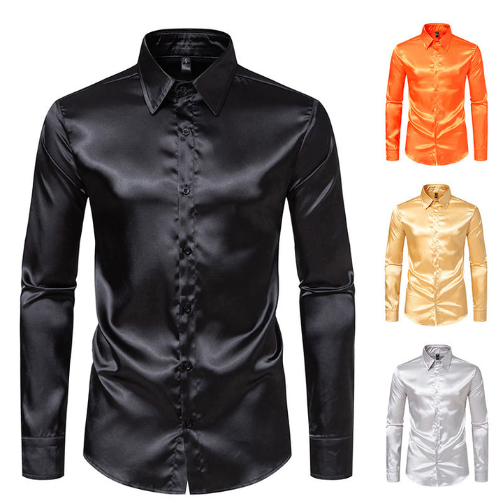 Herren Elegantes Satin-Hemd mit modernem Kragen und feiner Textur Drune