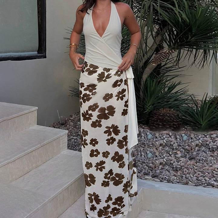 Damen Wickelkleid mit floralem Design und tiefem V-Ausschnitt Drune